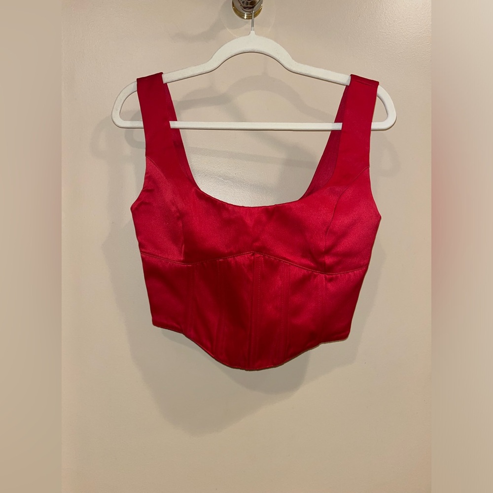 Danielle Guizio Satin Red Lace Up Bustier Corset - Picture 7 of 13